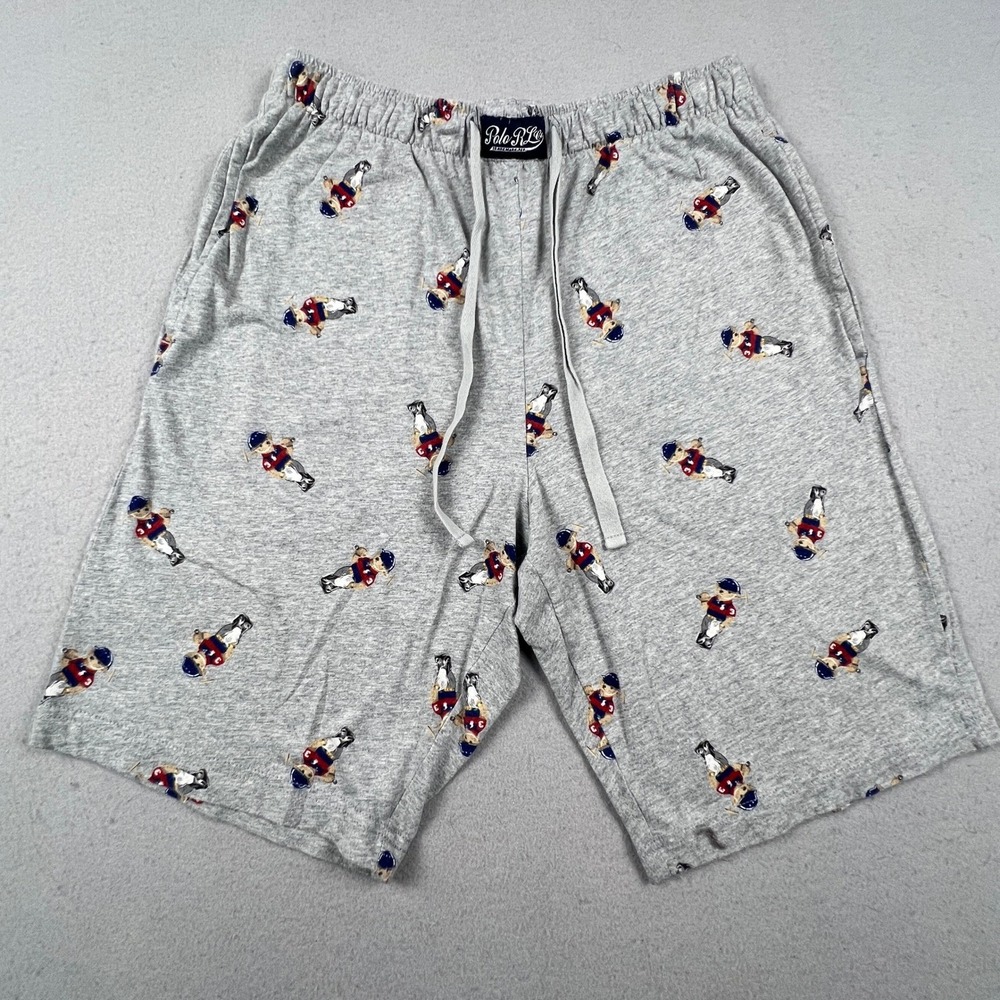 Polo Ralph Lauren Sleep Shorts Mens Small Gray Polo Bear Baseball Pajama Bottoms